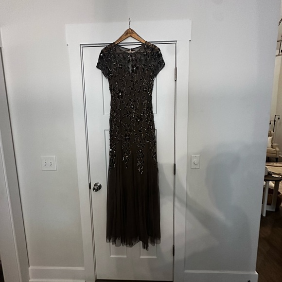 Adrianna Papell Taupe Sequin Embellished Maxi Gown - Picture 2 of 15